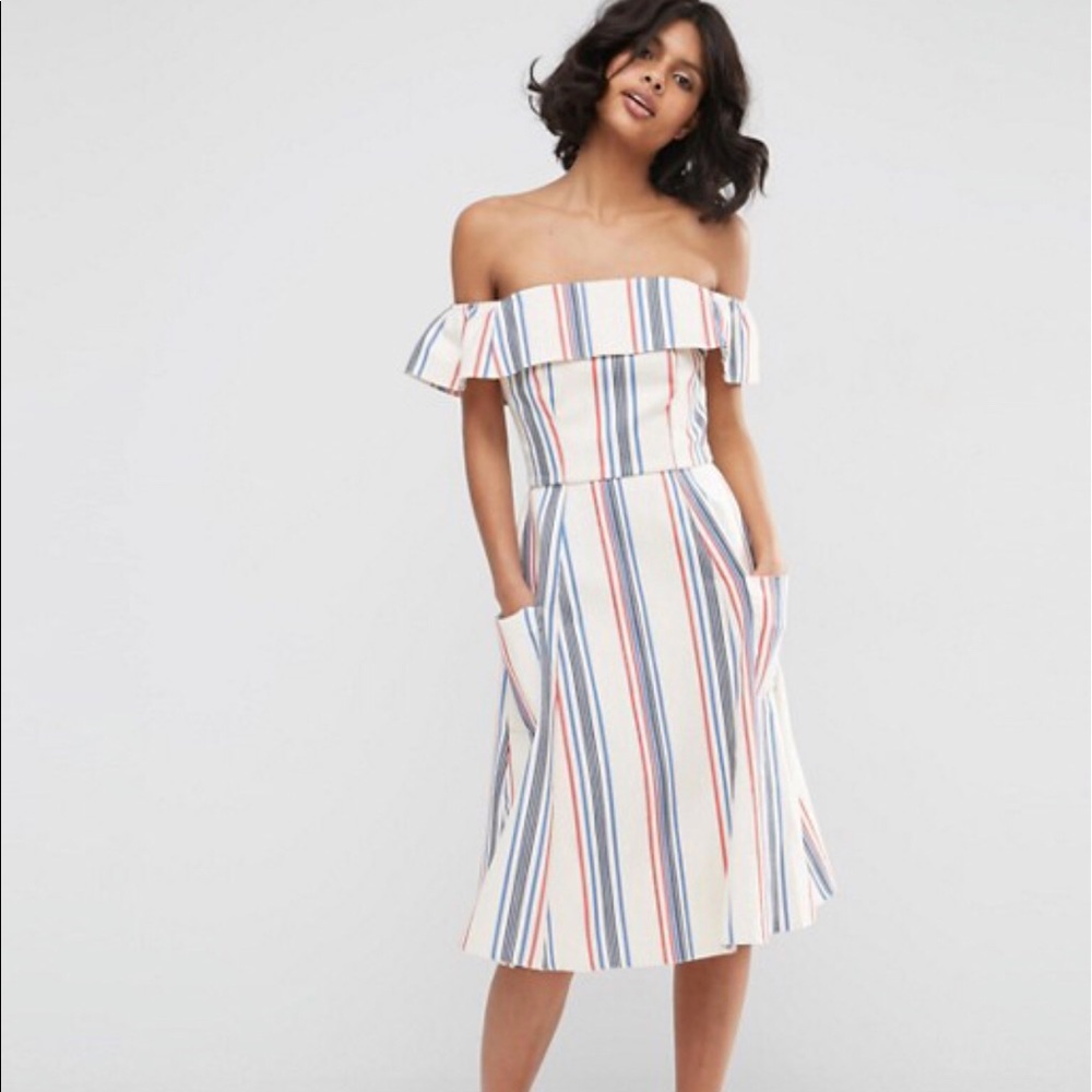 Asos off shoulder midi striped dress